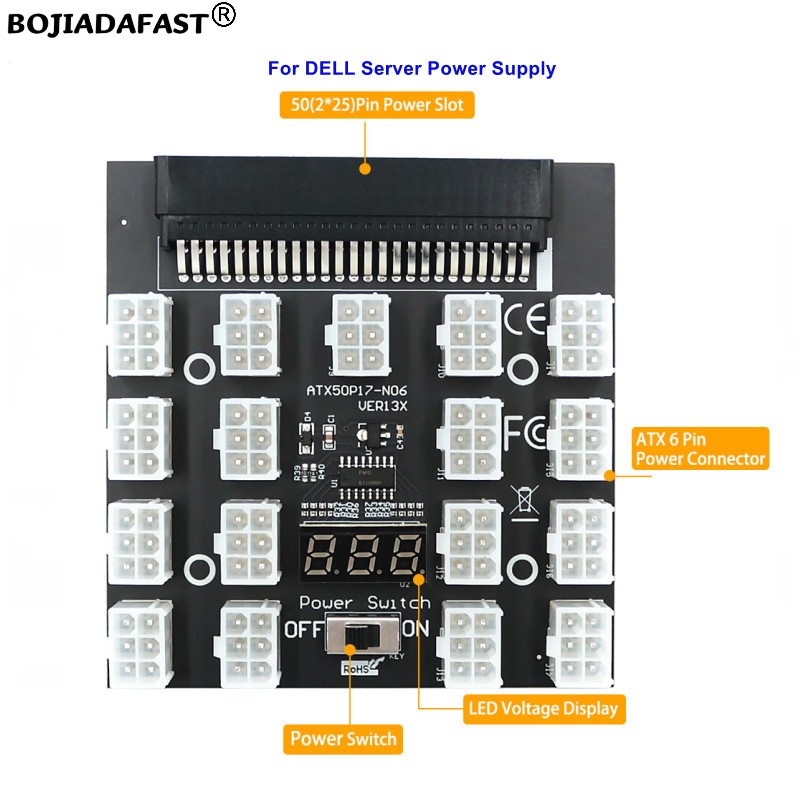2400W Server Psu Breakout Board - 17-портовая плата-разветвитель с разъемами PCI-E 6Pin